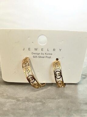 Gold-Tone Hoop Earrings with Cutout Logo Design